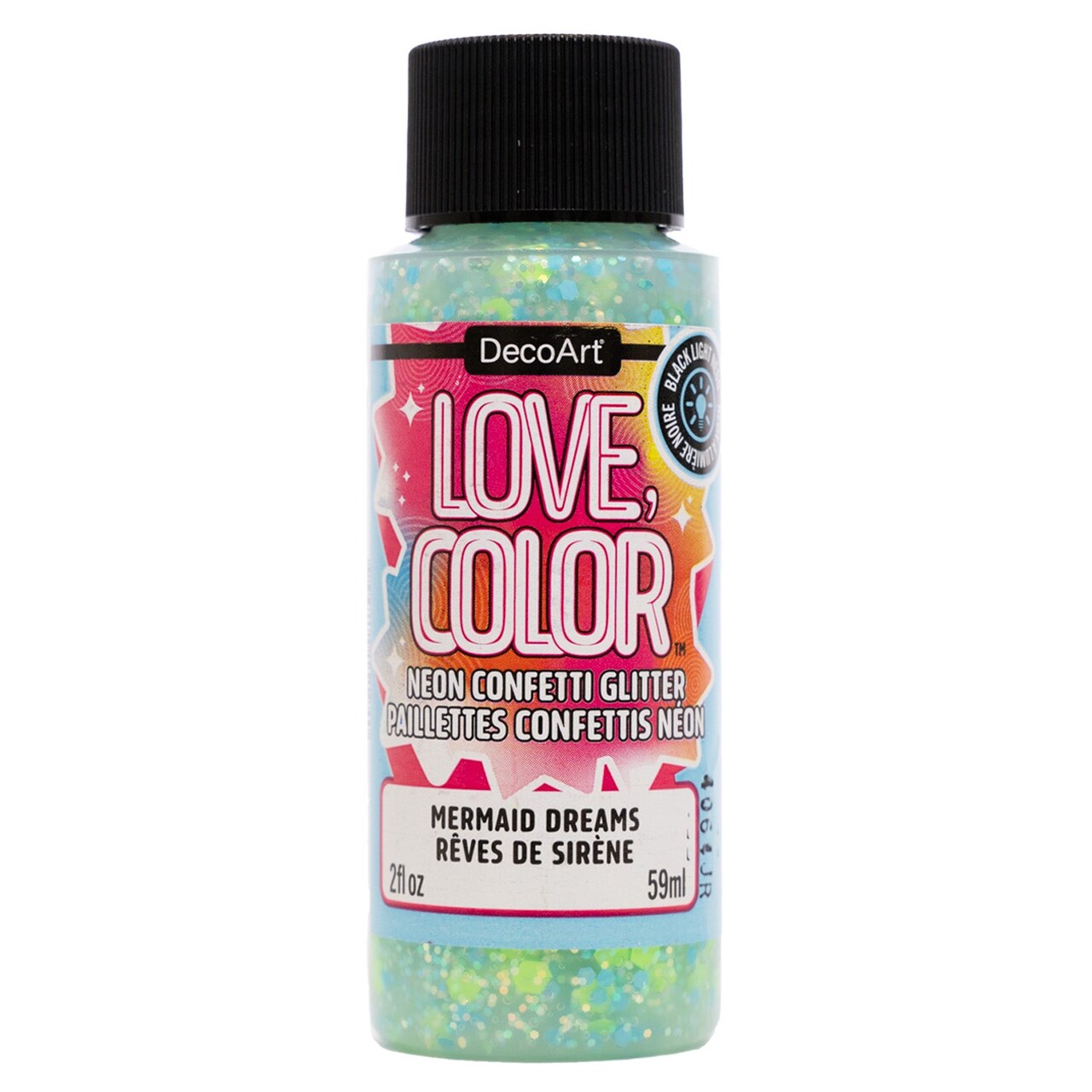 DecoArt Love, Color Neon Confetti Glitter Paint 2oz – UV Reactive Blacklight Glitter with Iridescent Sparkle for Crafts, Décor, DIY & Party Projects